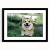 Corgi-themed wall art collection framed in black with a white mat, showcasing playful corgi illustrations that add charm to any room decor. Perfect for dog lovers.