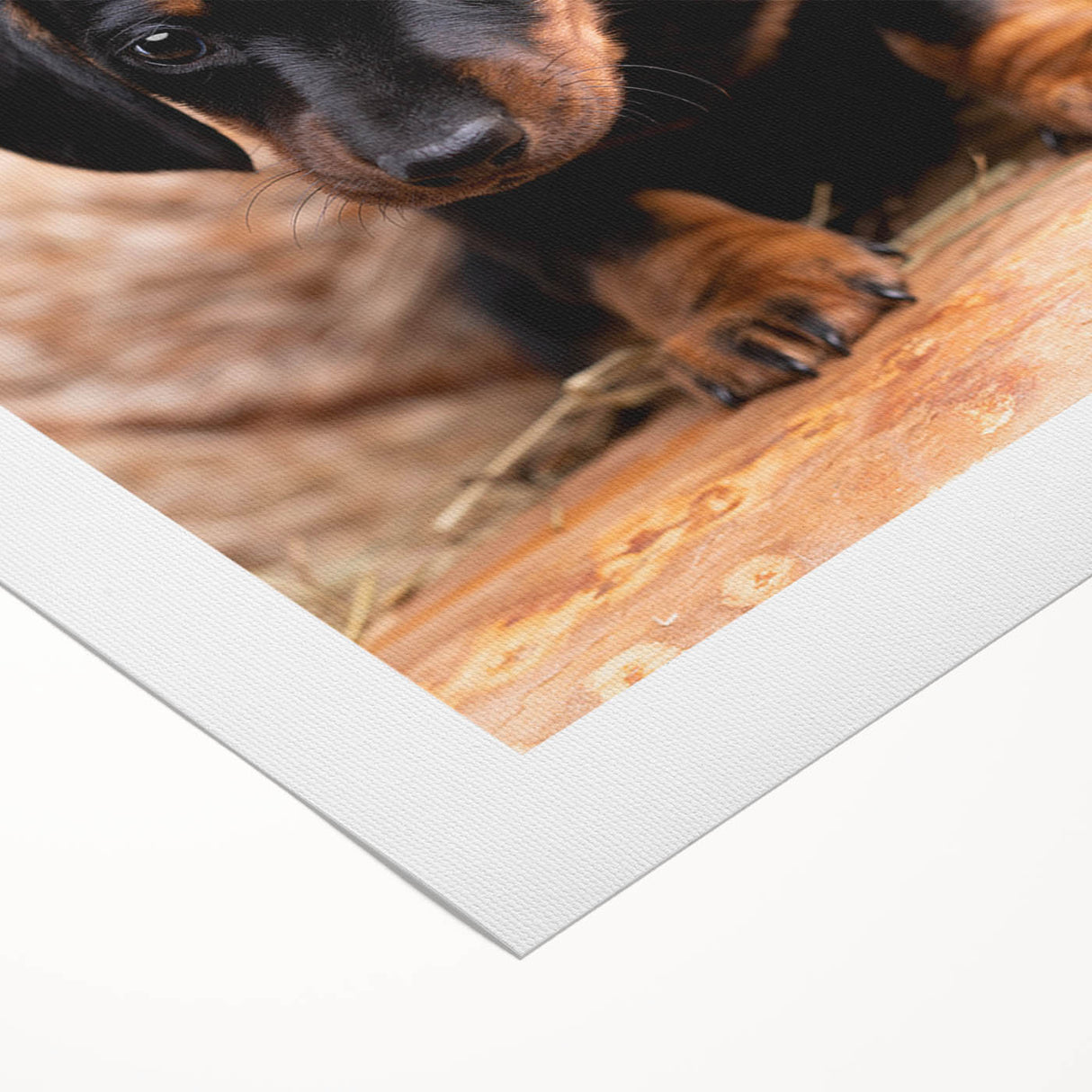 Rolled canvas wall art featuring a playful dachshund design, showcasing vibrant colors and intricate details, ideal for dog lovers' home decor.