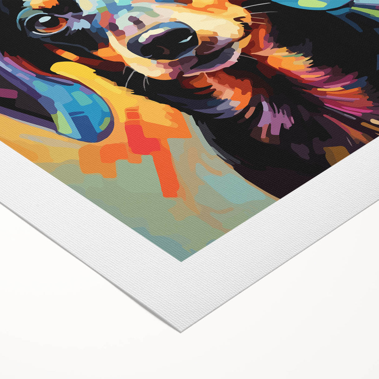 Dachshund wall art collection on rolled canvas showcasing playful and colorful designs, perfect for dog lovers' home decor, presented in a protective tube.