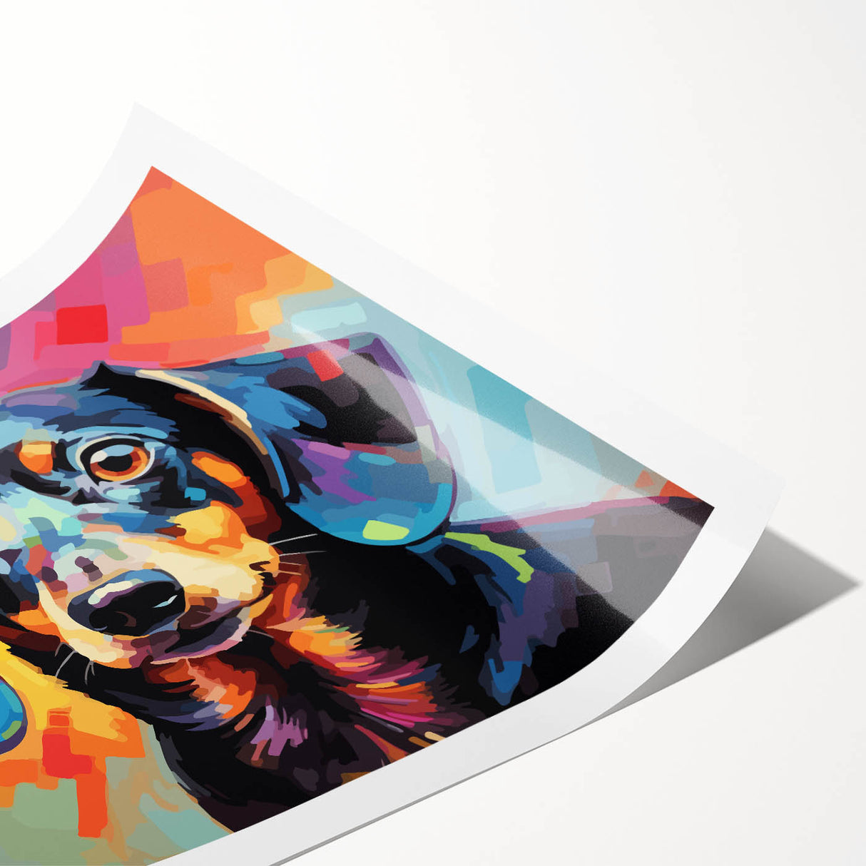 Dachshund-themed wall art collection printed on high-quality rolled canvas, showcasing playful designs in vibrant colors, perfect for dog lovers' home decor.