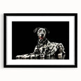 Framed wall art featuring a striking Dalmatian design with a black mat, showcased in a sleek black frame, perfect for dog lovers and modern decor.