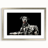 Framed wall art showcasing a striking Dalmatian design with a sleek silver mat, perfect for dog lovers and modern home decor enthusiasts. This eye-catching piece enhances any interior space while celebrating the unique beauty of Dalmatians.
