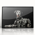 Framed wall art featuring a striking Dalmatian design in black and white, set against a sleek acrylic background, perfect for dog lovers and home decor enthusiasts.