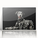Framed acrylic wall art featuring a striking Dalmatian design, showcasing bold black and white spots on a clean white background, perfect for dog lovers’ decor.
