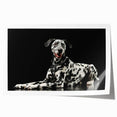 Dalmatian dog wall art print featuring a vibrant, minimalist design with bold black spots on a white background, rolled up and ready for framing or display.
