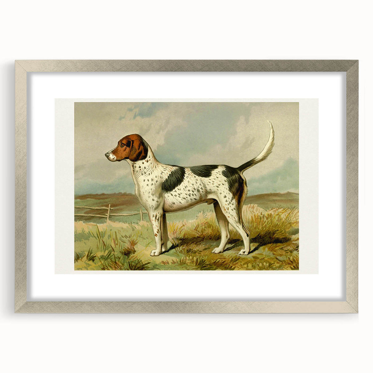 Framed Dalmatian wall art collection showcasing a sleek silver frame and mat, perfect for dog lovers, enhancing home decor with stylish canine aesthetics.
