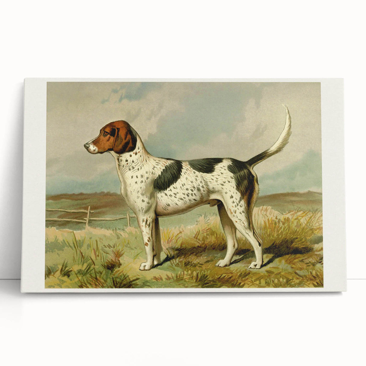 Dalmatian-themed stretched canvas wall art showcasing a playful dog in a vibrant, colorful design, perfect for enhancing home decor with a whimsical touch.