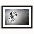 Framed wall art featuring a Dalmatian design, showcasing a sleek black frame that enhances the artwork's vibrant colors, ideal for dog lovers' home decor.