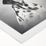 Dalmatian wall art design on rolled canvas, showcasing a playful dog in a vibrant, colorful illustration. Ideal for pet lovers and home decor enthusiasts.