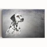 Stylish stretched canvas wall art featuring a vibrant Dalmatian design, showcasing the dog's distinctive black spots against a white background, perfect for pet lovers.