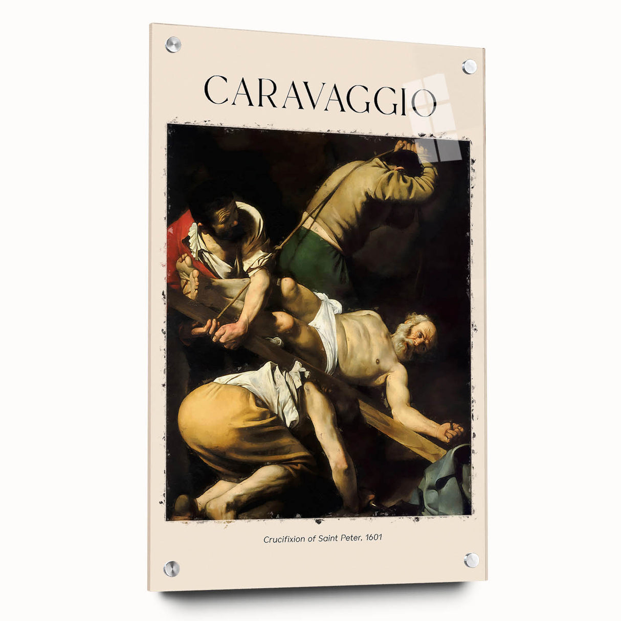 Acrylic print of Caravaggio-inspired design, showing dark, moody tones, perfect for dining room ambiance.
