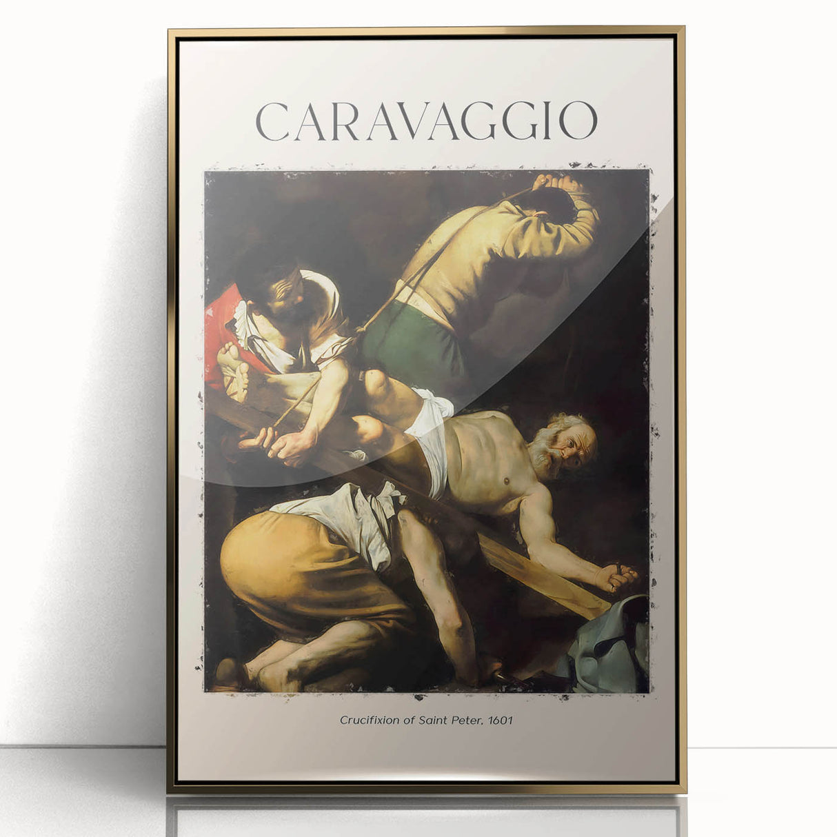 Mid-century modernist art featuring a Caravaggio-inspired design in a gold-framed acrylic, ideal for nursery wall art.