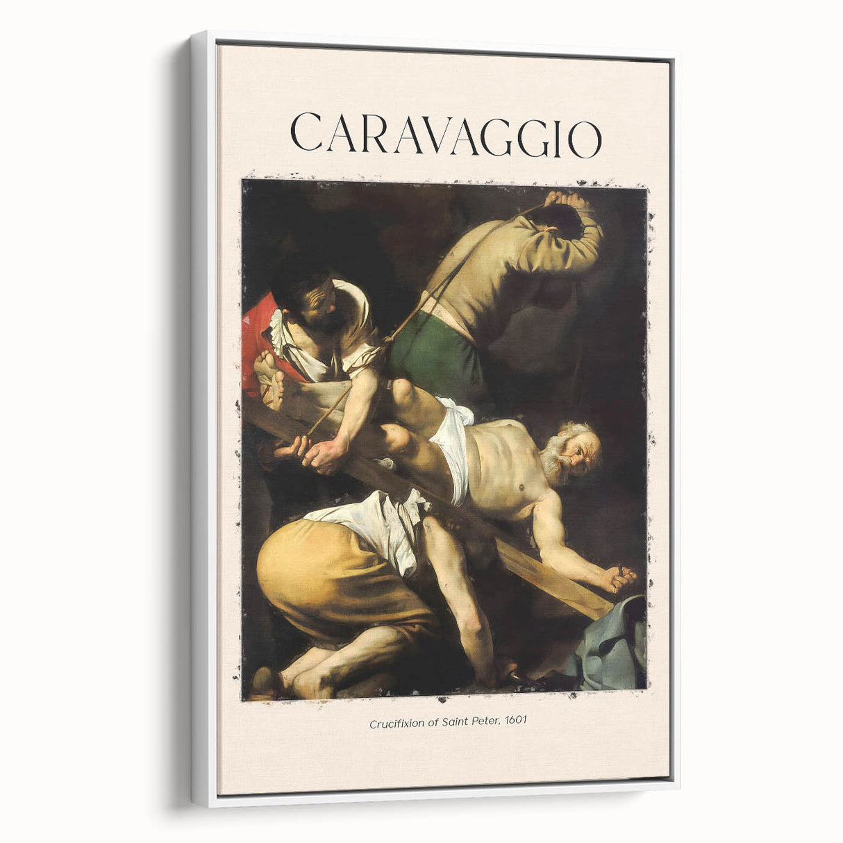 Framed canvas featuring a vintage Caravaggio landscape painting in muted black and white, ideal for bedroom wall art.