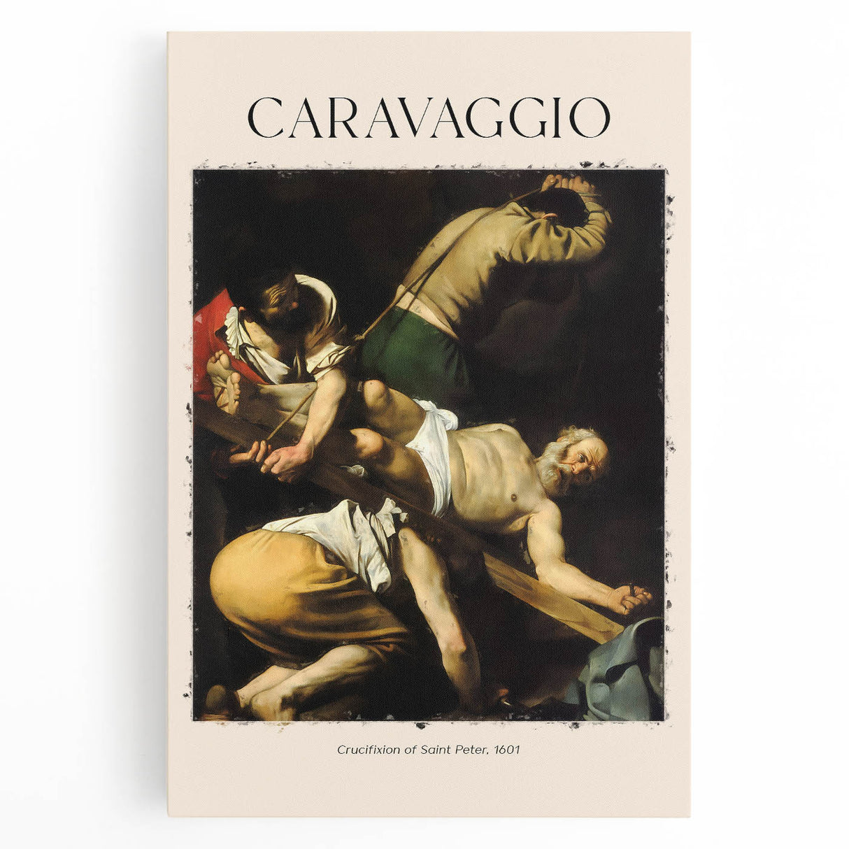 Black and white depiction of Caravaggio's artwork on stretched canvas, suitable for kitchen wall art.