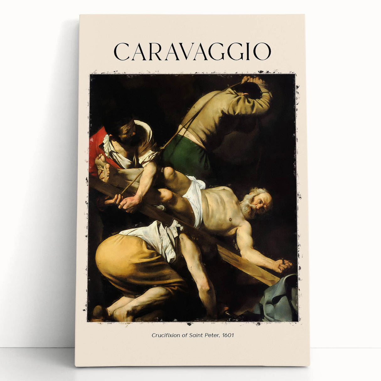 Black and white print of Caravaggio's painting on stretched canvas, ideal for kitchen wall art or bedroom ambiance.