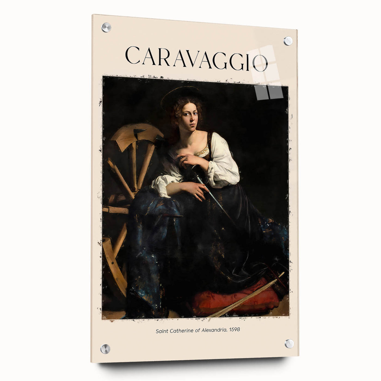 Acrylic print of Caravaggio-inspired artwork with rich, dark hues and dramatic lighting.