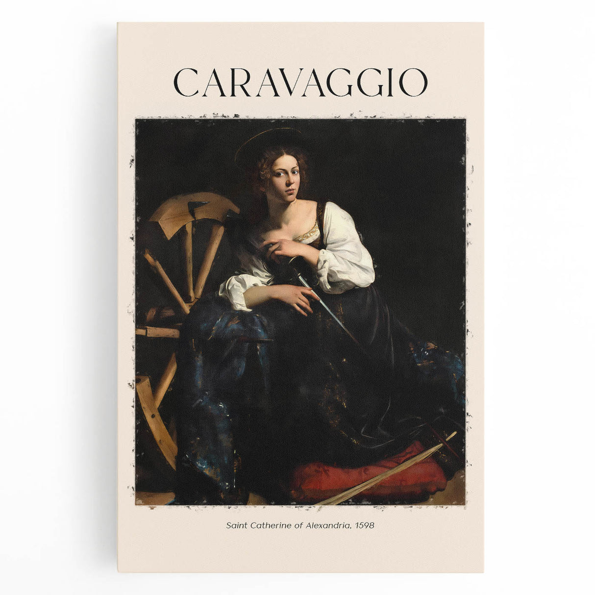 Black and white depiction of Caravaggio's artwork on large stretched canvas, ideal for kitchen wall art.