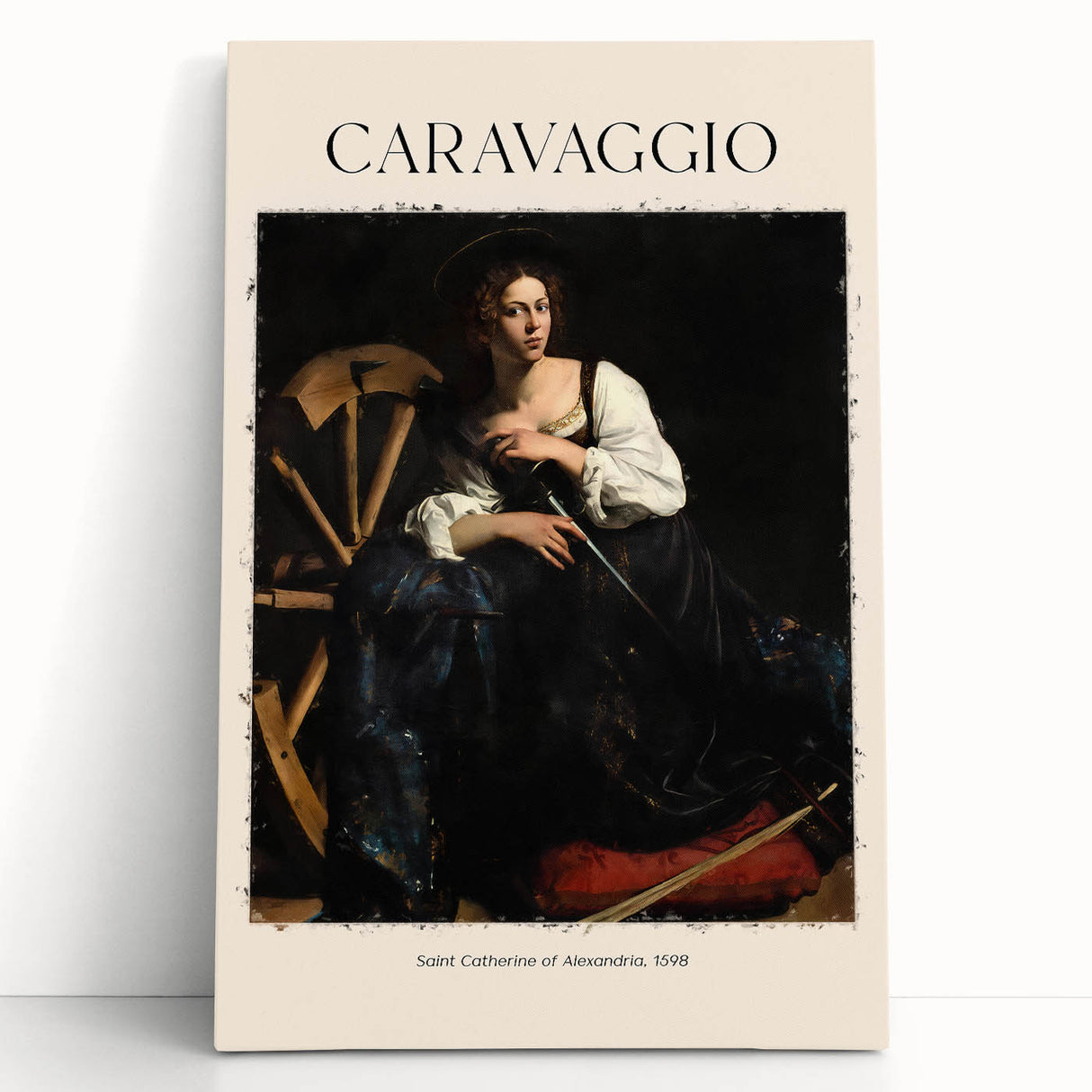 Large black and white canvas depicting a Caravaggio-inspired scene, ideal for kitchen wall art or bedroom ambiance.