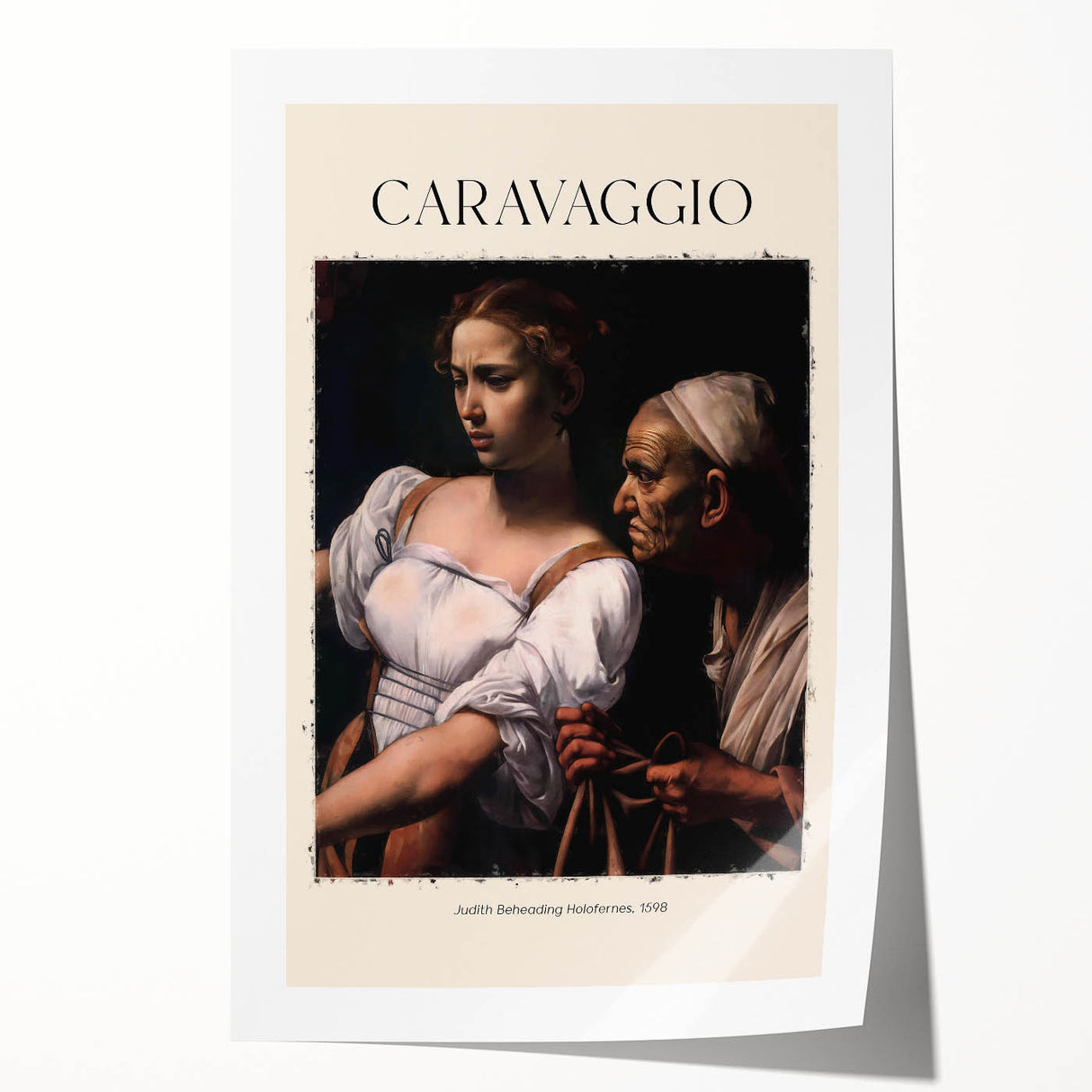 Extra large rolled print of Caravaggio-inspired floral art in muted earth tones.