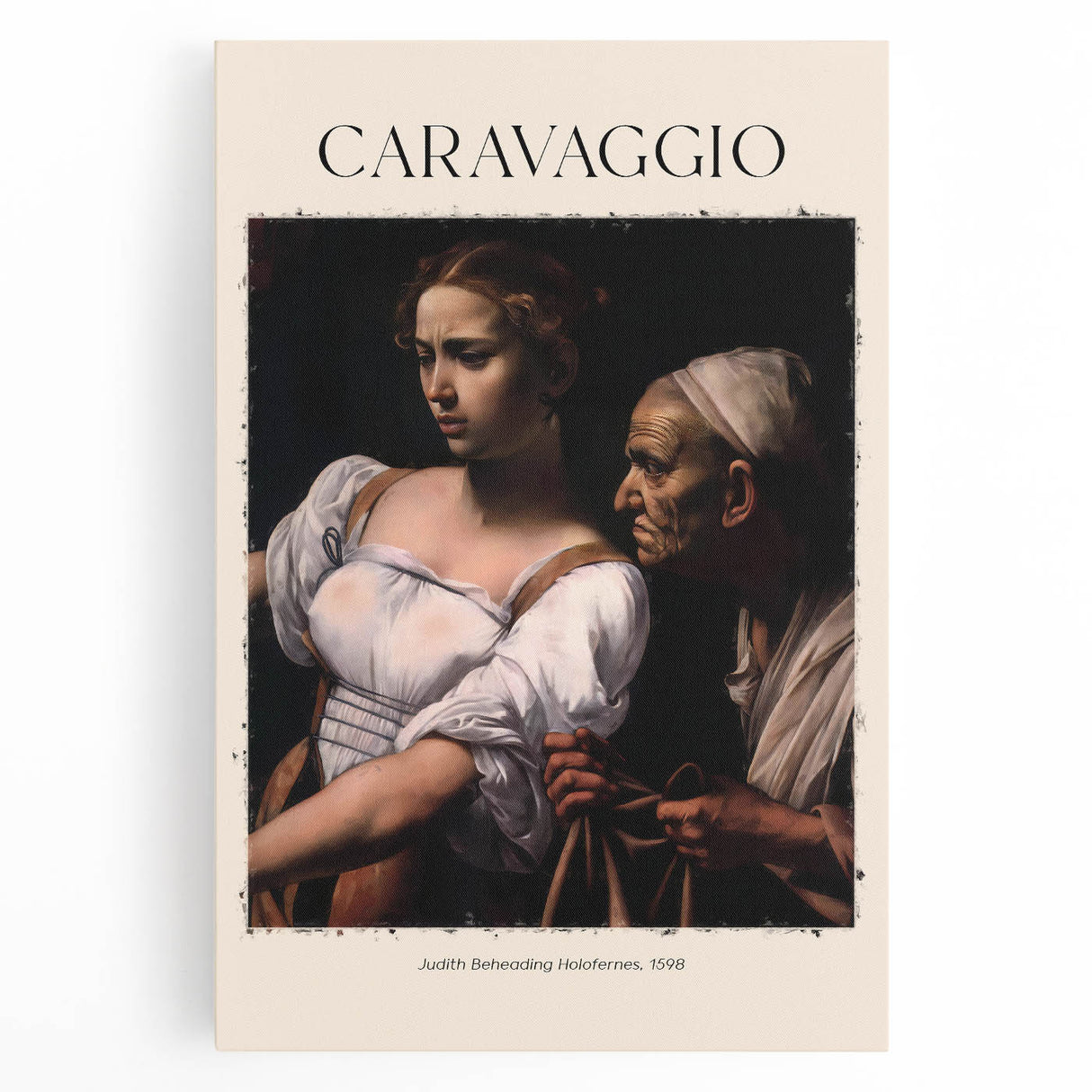 Black and white depiction of Caravaggio’s painting on large stretched canvas, suitable for kitchen wall art.