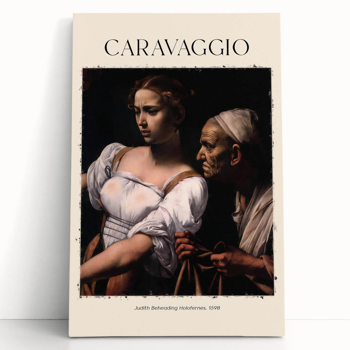 Black and white stretched canvas featuring a Caravaggio design, ideal for kitchen wall art or bedroom ambiance.