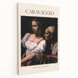 Side view of a stretched canvas featuring Caravaggio-inspired artwork in dark and rich hues, suitable for kitchen wall art.