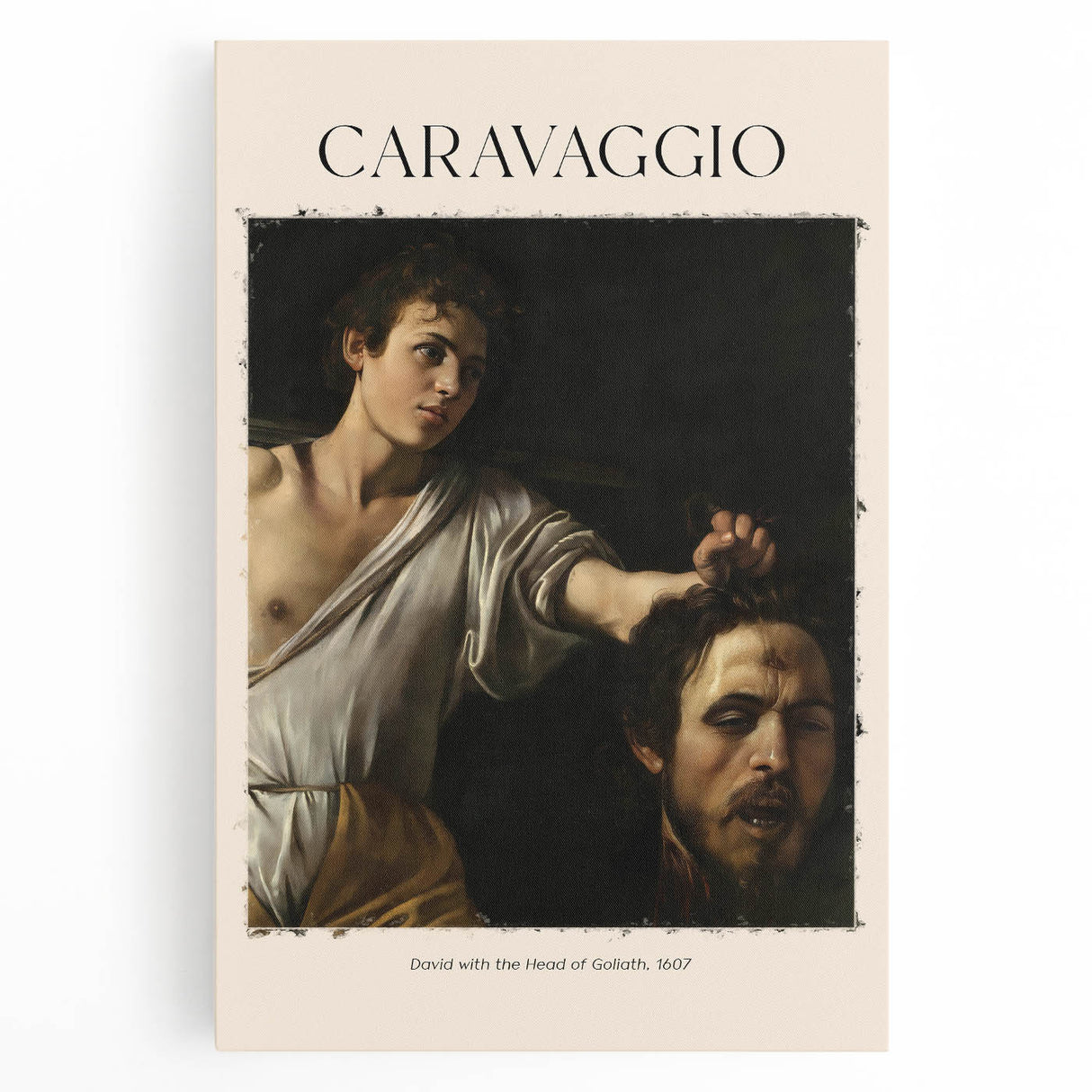 Large black and white canvas featuring Caravaggio-inspired design, ideal for kitchen wall art.