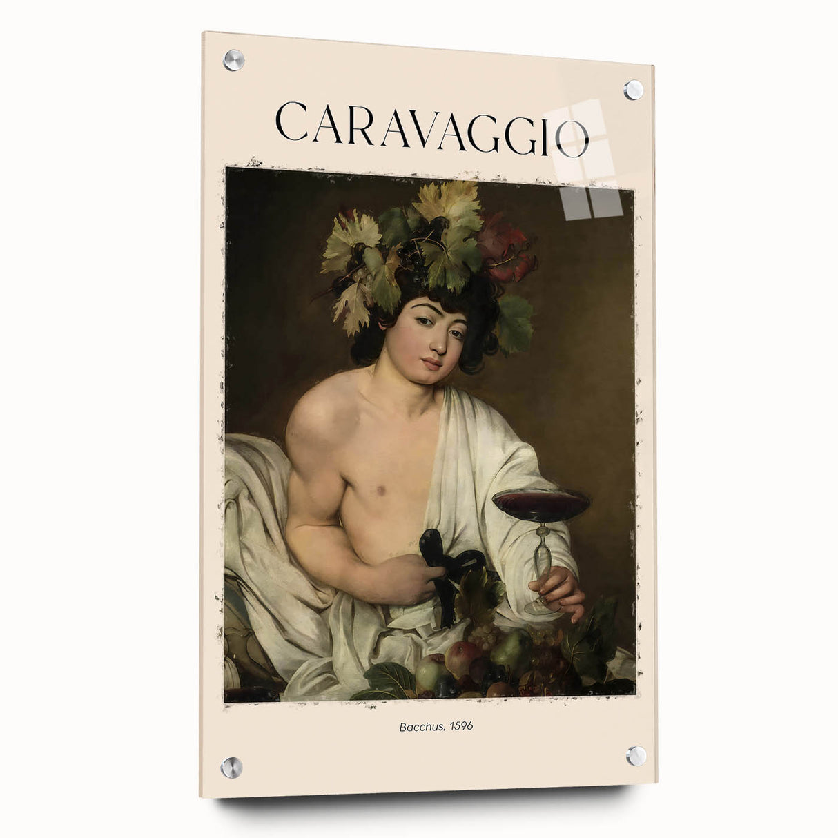 Acrylic print of Caravaggio-inspired artwork featuring dark, rich tones, perfect for bedroom or dining room walls.