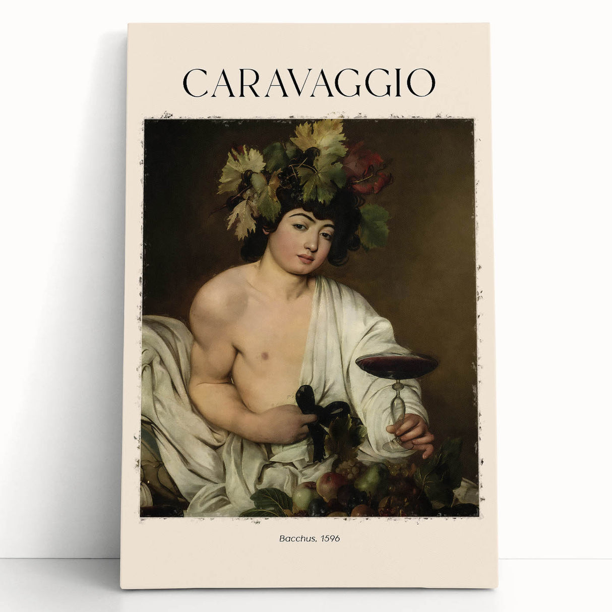 Black and white print of Caravaggio's artwork on stretched canvas, suitable as kitchen wall art or for bedroom ambiance.
