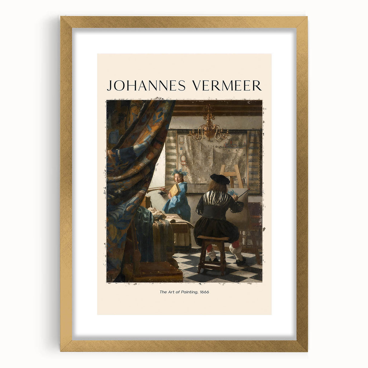 Textured abstract art print in gold frame with mat, featuring muted earth tones, suitable for bedroom wall decor.