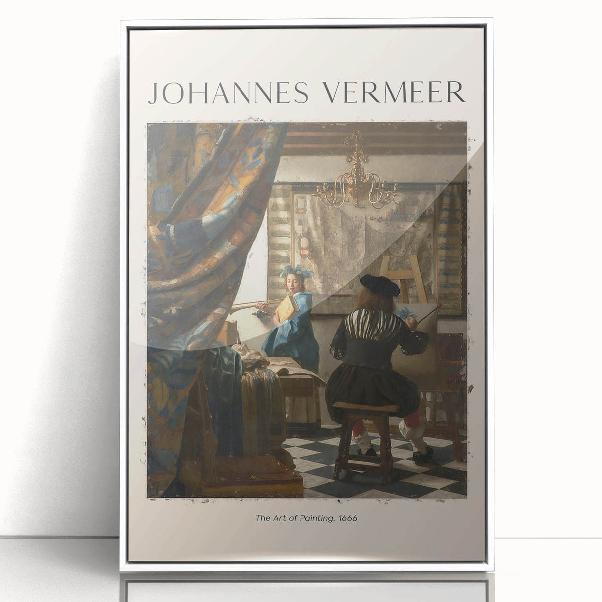 Acrylic print of Johannes Vermeer's artwork in mid-century modernist style, featuring soft pastel tones.