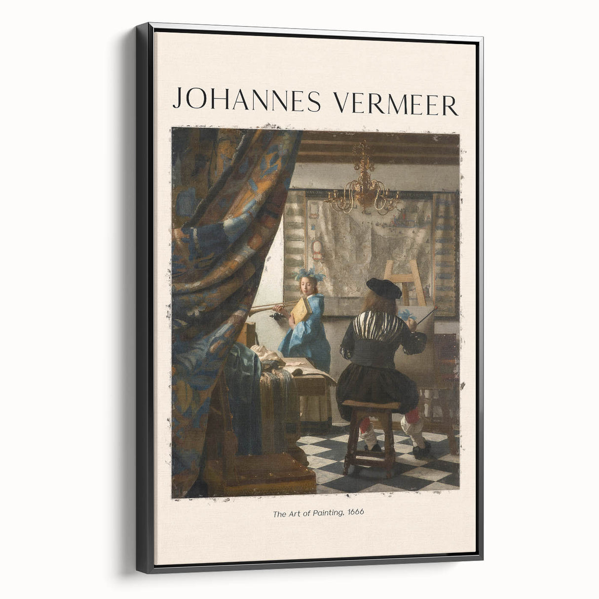 Black and white vintage poster art of a landscape painting on framed canvas, ideal for bedroom wall decor.
