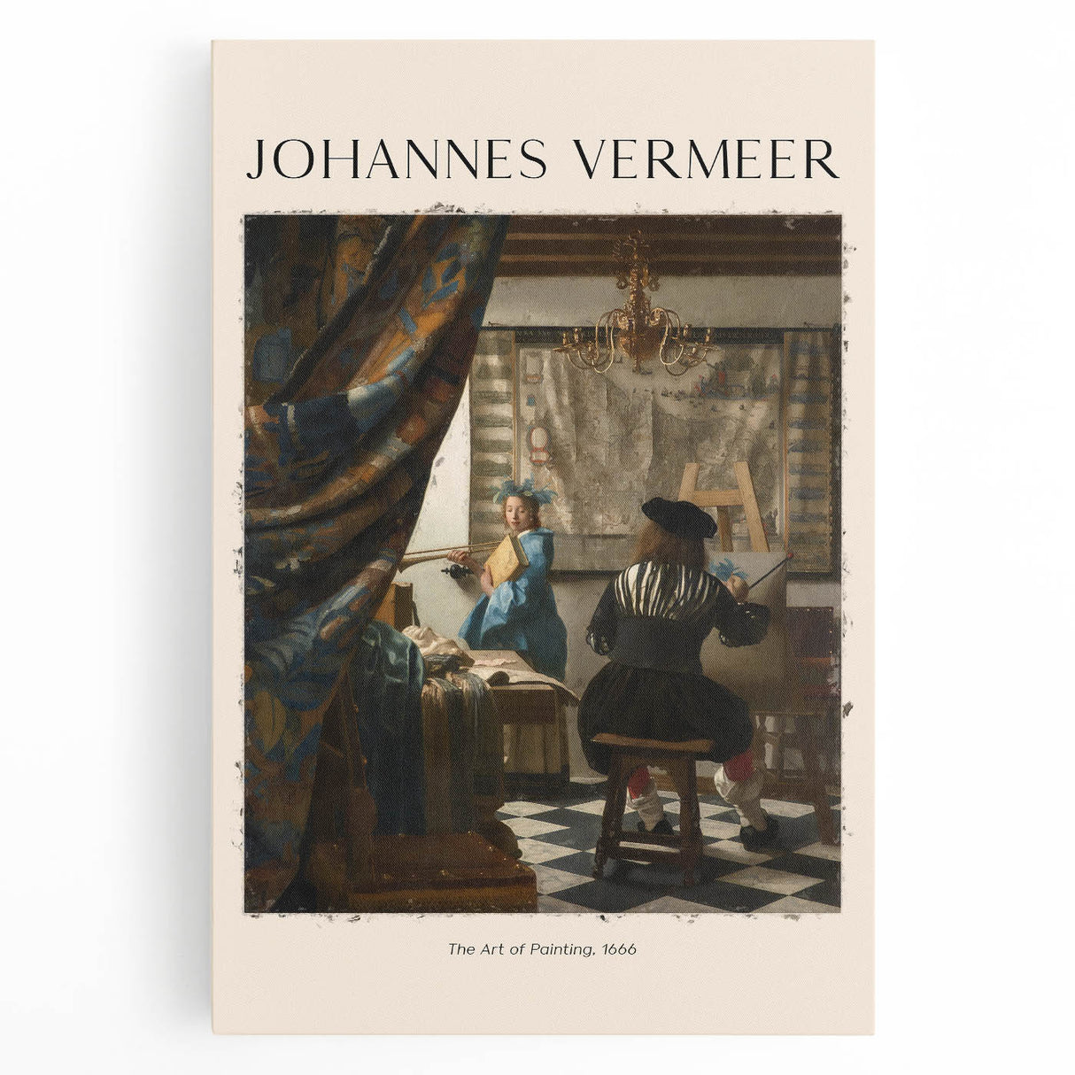 Black and white print of Johannes Vermeer’s artwork on stretched canvas, ideal for kitchen wall art.