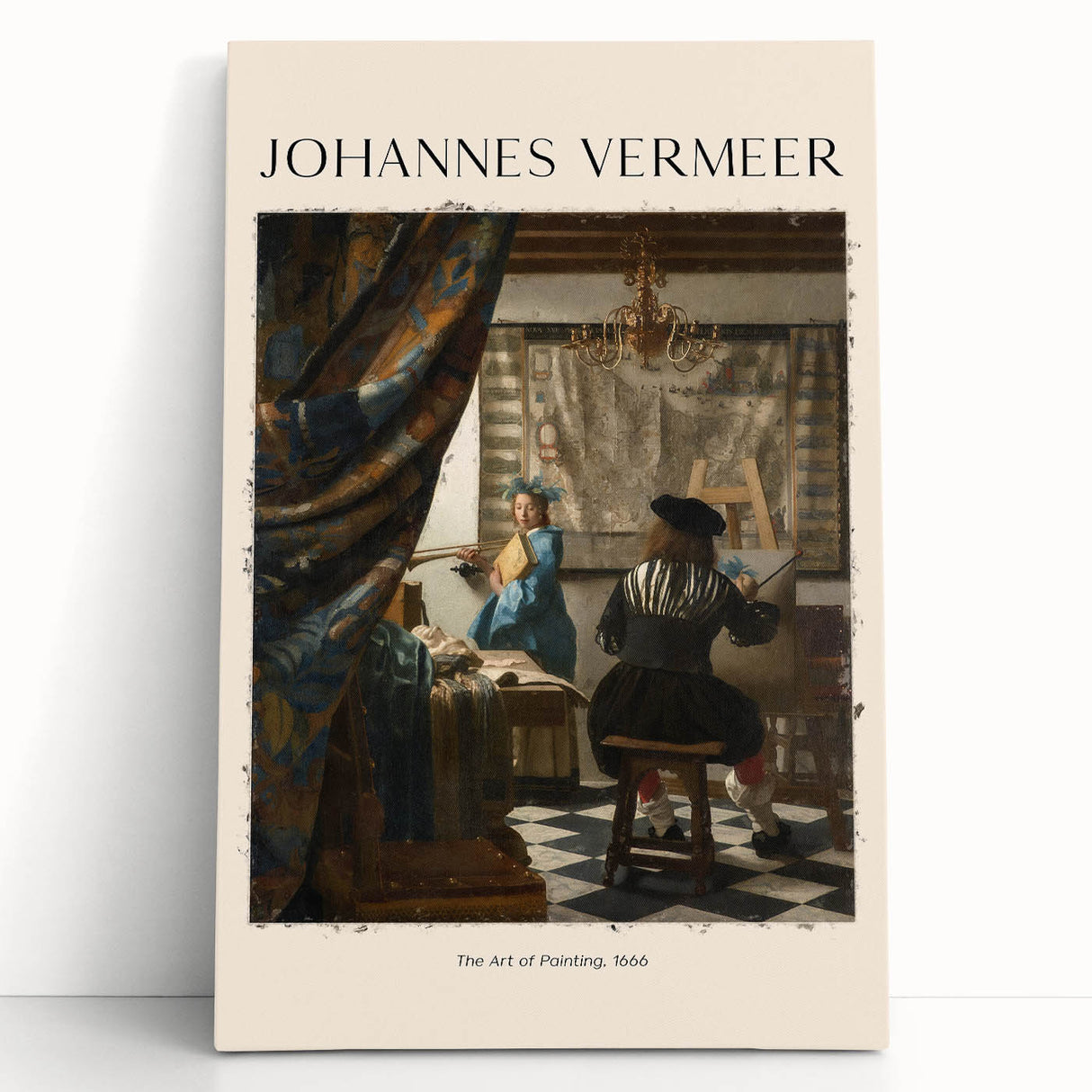 Black and white print of Johannes Vermeer's artwork on stretched canvas, suitable as kitchen wall art or bedroom decor.