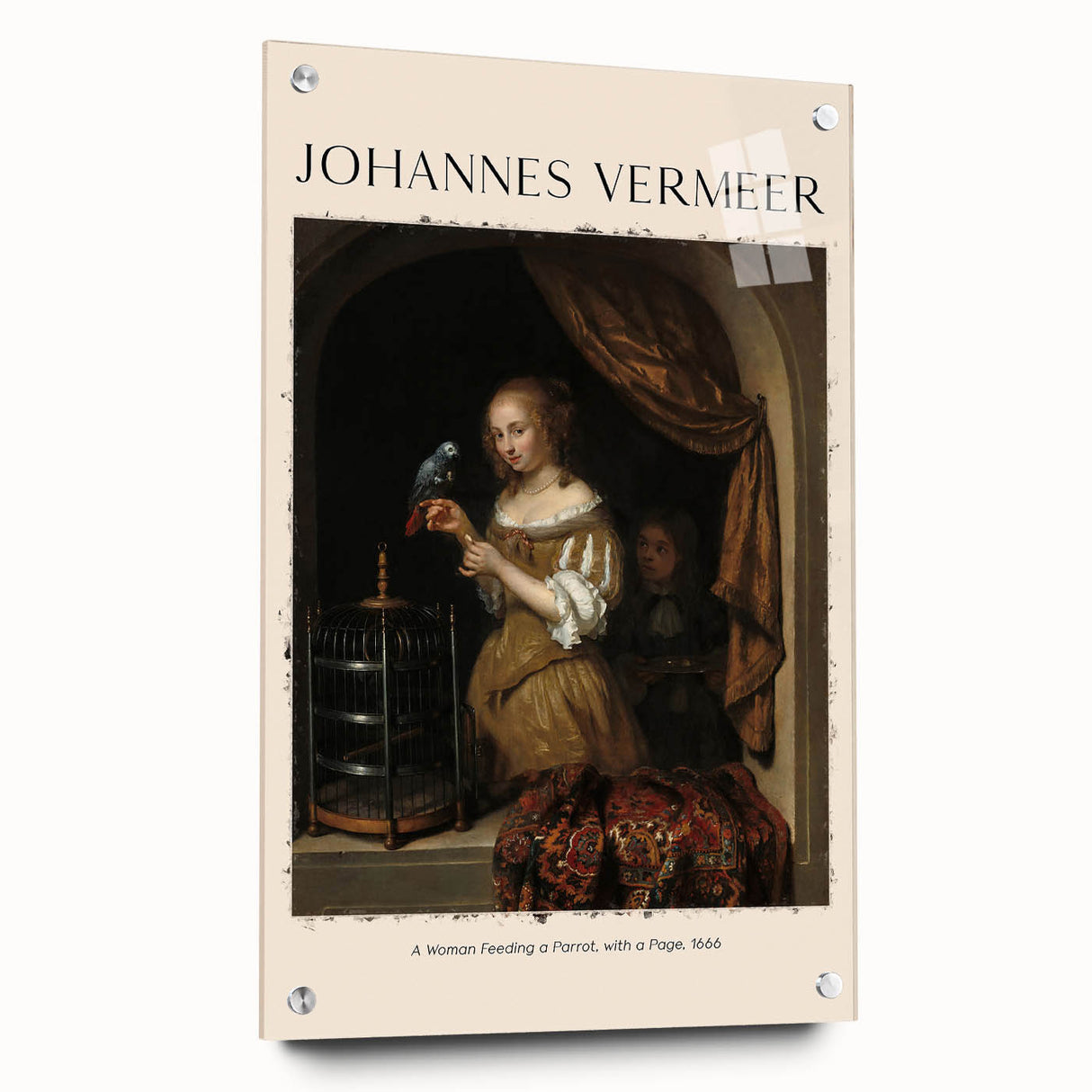 Acrylic print of Johannes Vermeer's artwork with muted color palette, ideal for dining room decor.