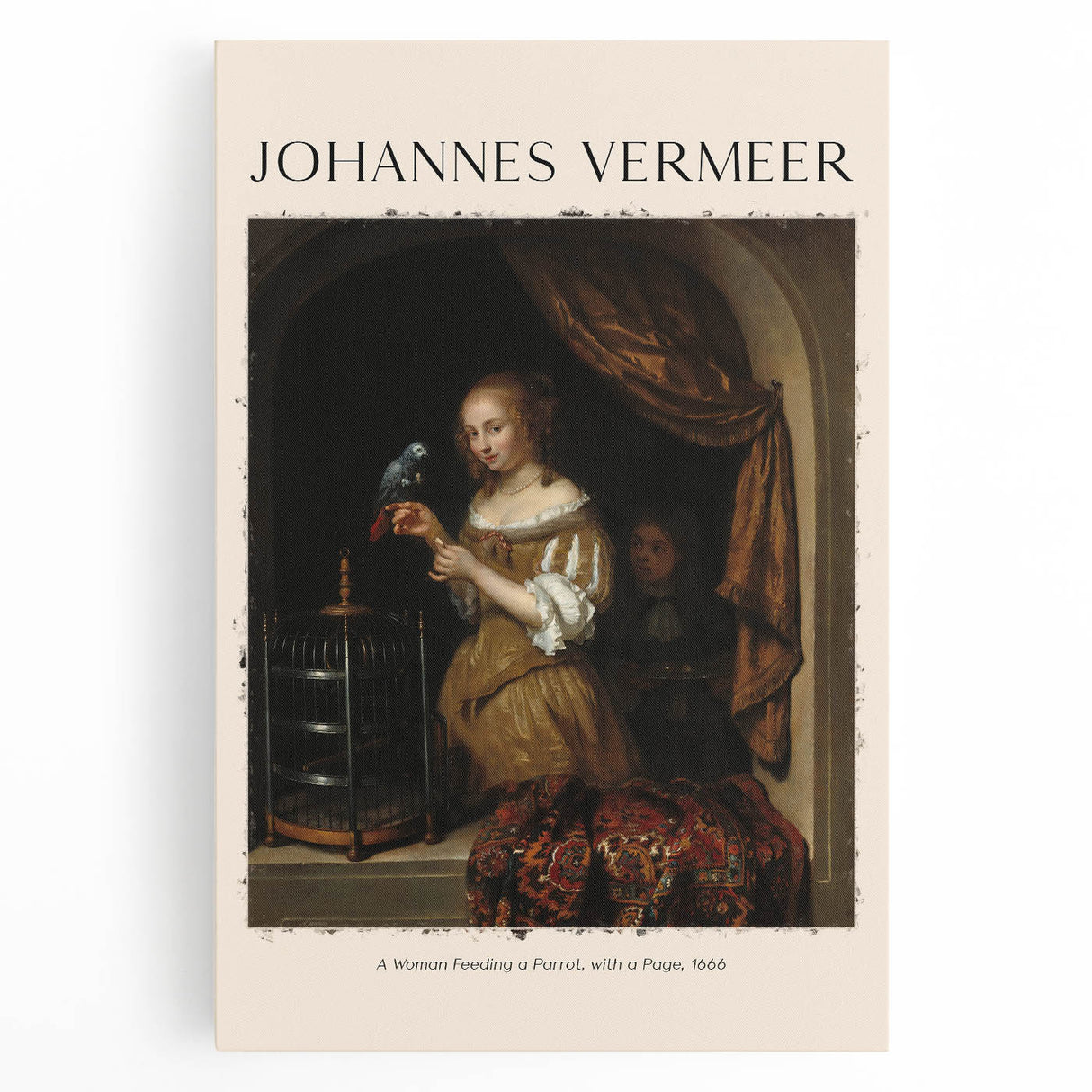 Black and white print of Johannes Vermeer's artwork on stretched canvas, ideal for kitchen wall art.