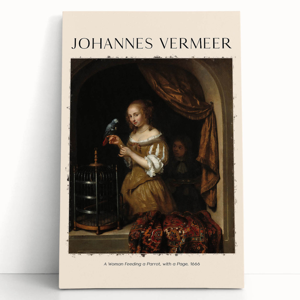 Black and white stretched canvas depicting a Johannes Vermeer-inspired scene, ideal for kitchen wall art or bedroom ambiance.