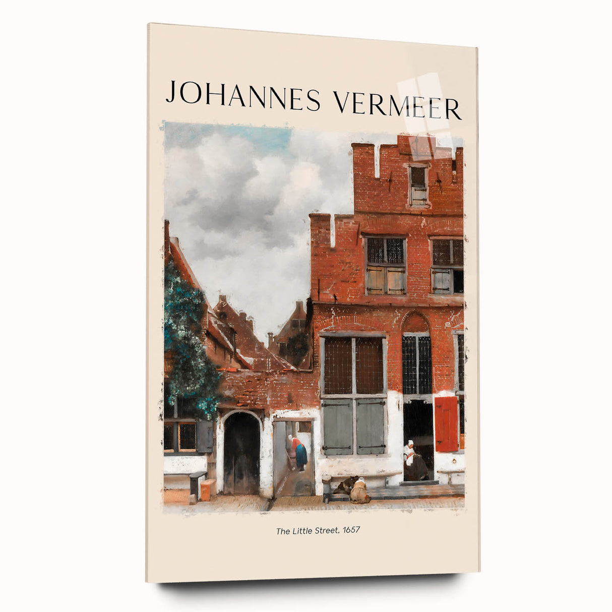 Acrylic print of Johannes Vermeer-inspired large abstract art in soft blue and gray tones.