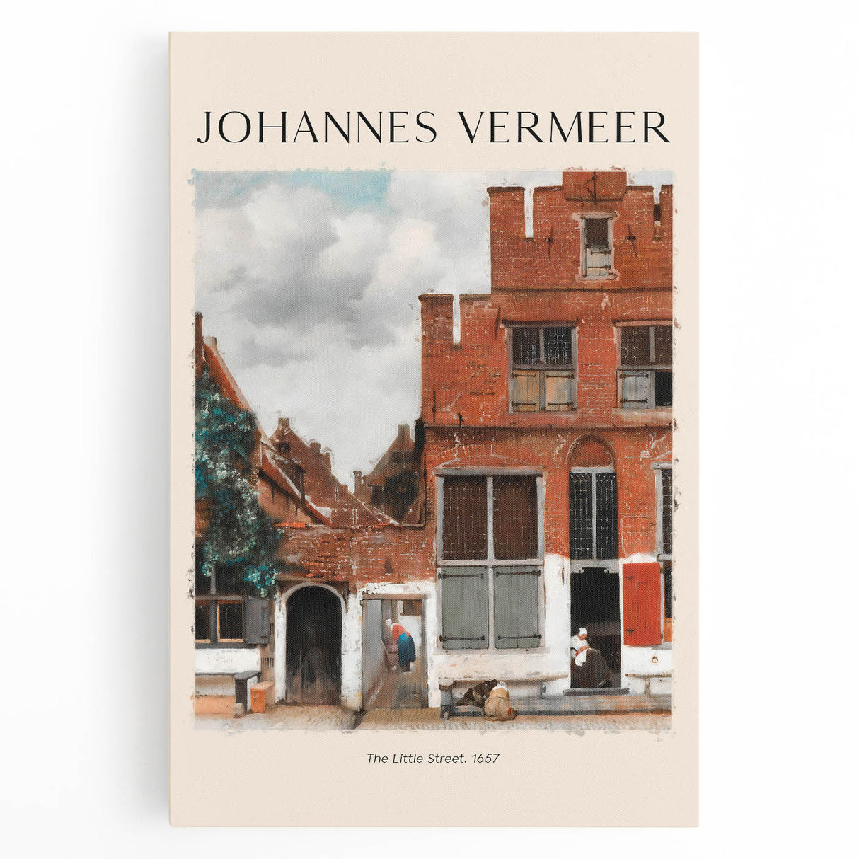 Black and white print of Johannes Vermeer's artwork on stretched canvas, ideal for kitchen wall art.