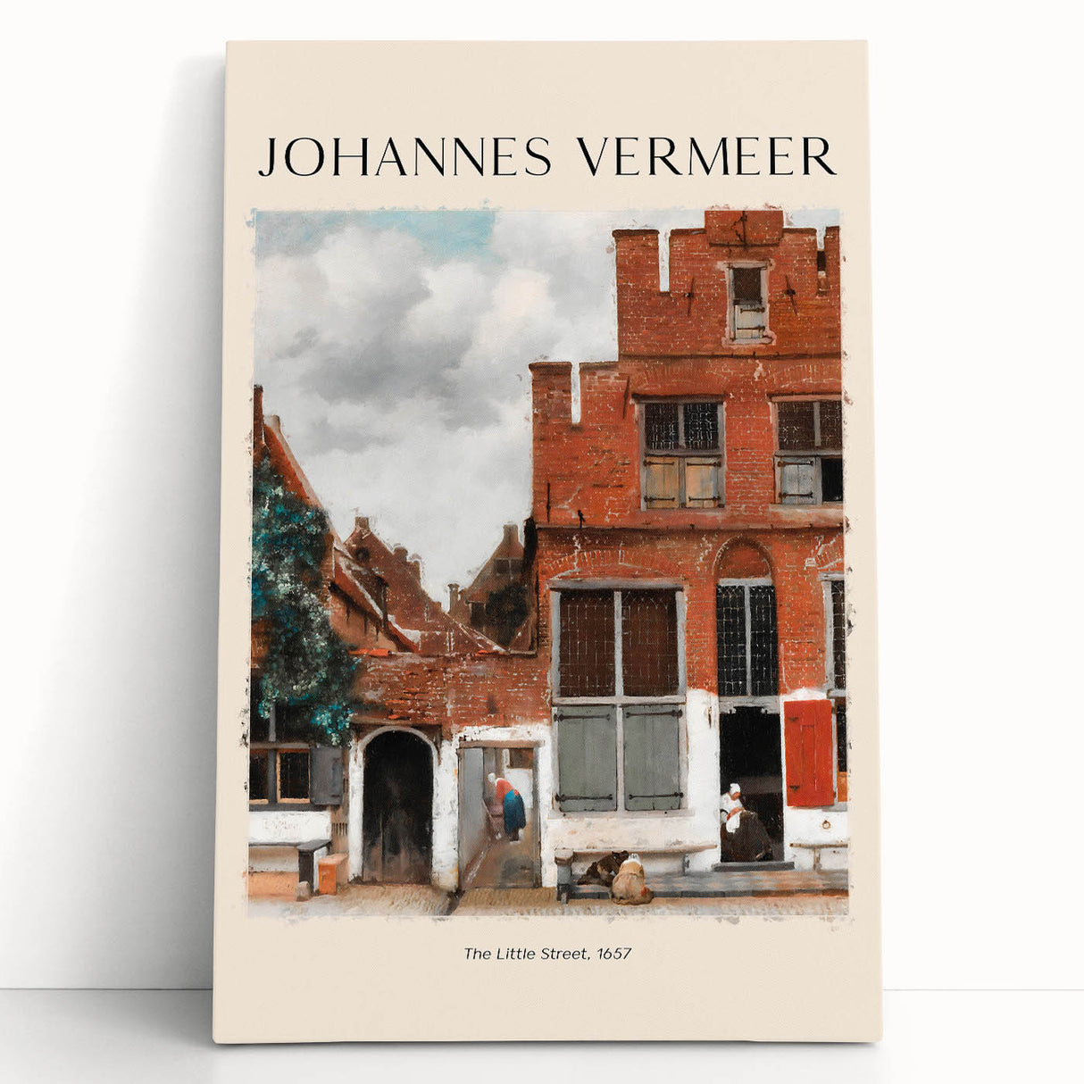 Black and white print of Johannes Vermeer's artwork on stretched canvas.
