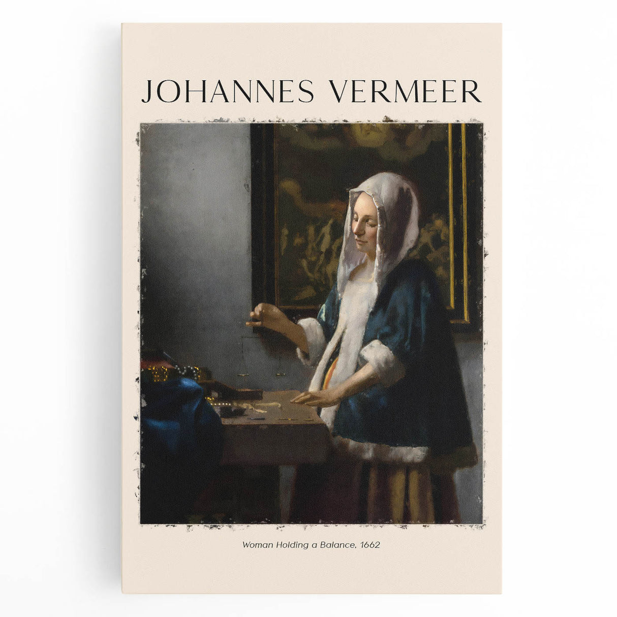Black and white stretched canvas featuring Johannes Vermeer's classic artwork, ideal for kitchen wall art.