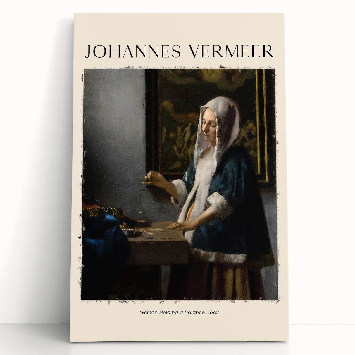 Black and white print of Johannes Vermeer's artwork on large stretched canvas, ideal for kitchen wall art or bedroom decor.