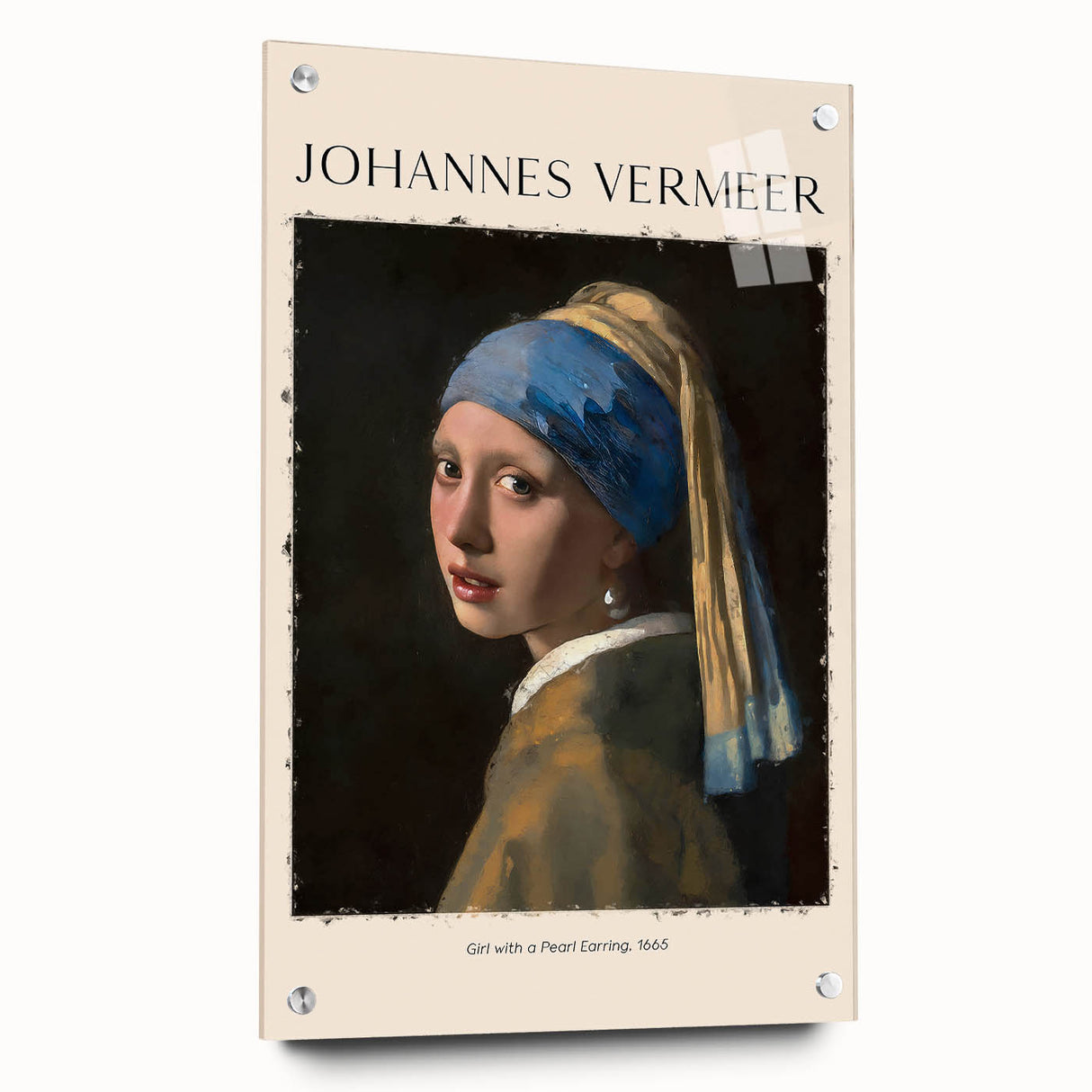 Acrylic print of Johannes Vermeer-inspired scene, featuring soft pastel shades, ideal for bedroom or dining room decor.