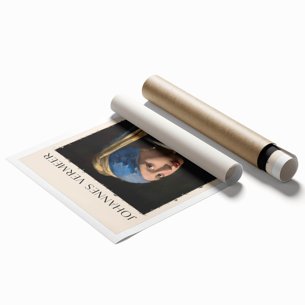 Extra large rolled print of Johannes Vermeer's floral artwork in muted earth tones.