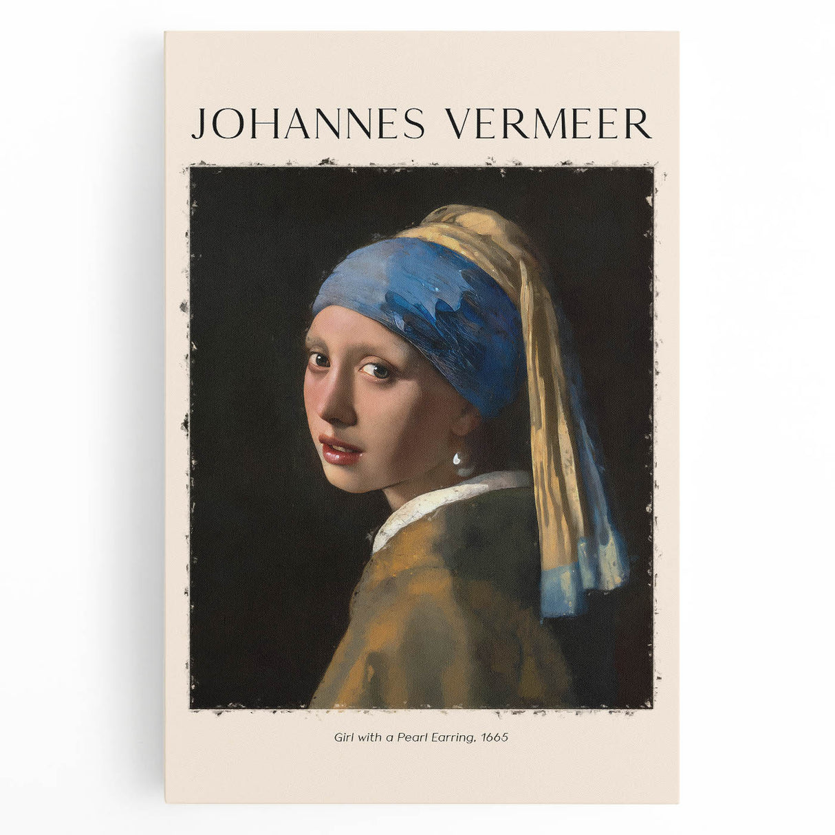 Black and white stretched canvas of Johannes Vermeer’s artwork, ideal for kitchen art.