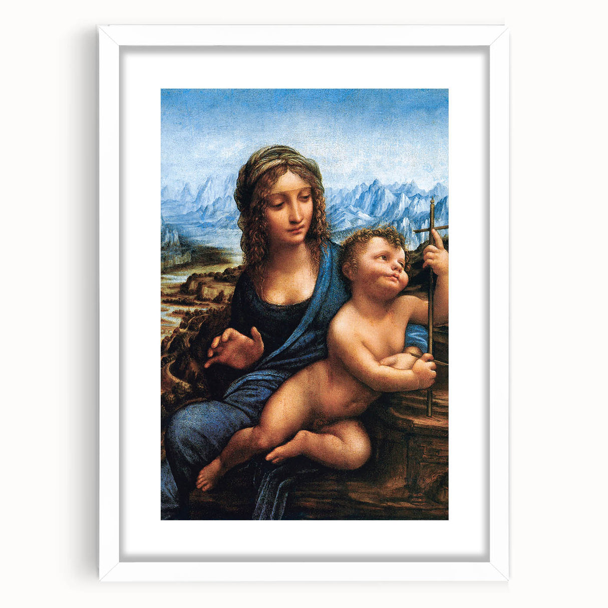 Extra large abstract art print of Leonardo da Vinci-inspired design in muted earth tones on a white framed canvas.