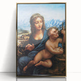 Mid-century modernist art depicting Leonardo da Vinci in muted gold tones, framed acrylic, ideal for nursery wall art.