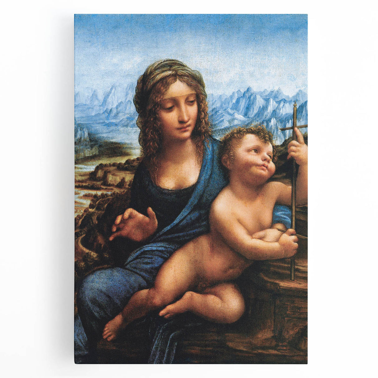 Black and white stretched canvas of Leonardo da Vinci's sketches, ideal for kitchen wall art.