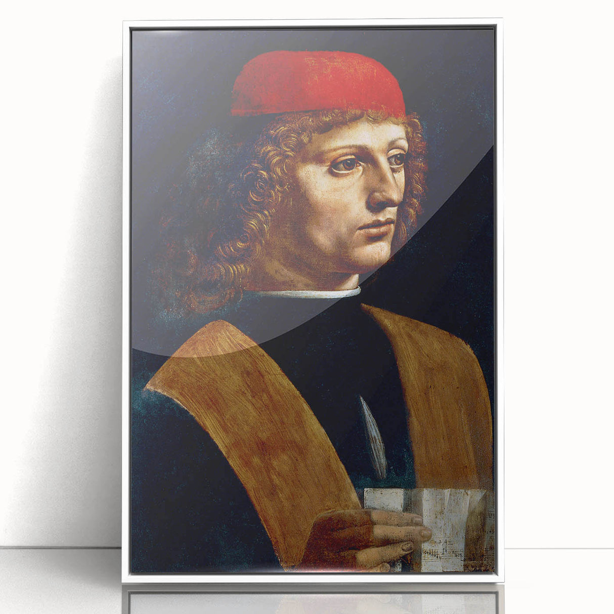 Mid-century modernist large art print of Leonardo da Vinci's design on white framed acrylic, ideal for nursery wall art.