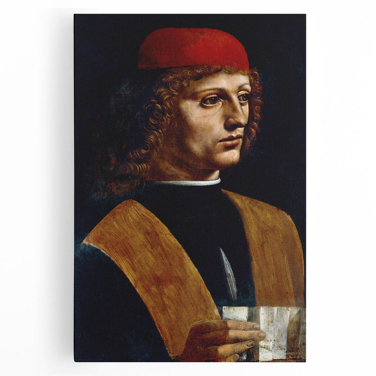 Black and white stretched canvas of Leonardo da Vinci's artwork, ideal for kitchen art.